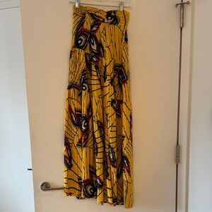 ba&sh Yellow Maxi Skirt with Black & Red Abstract Detail